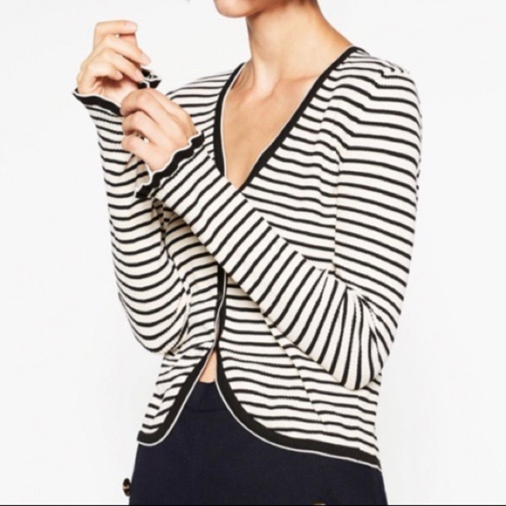 Zara knit black/cream striped cardigan - Picture 3 of 8